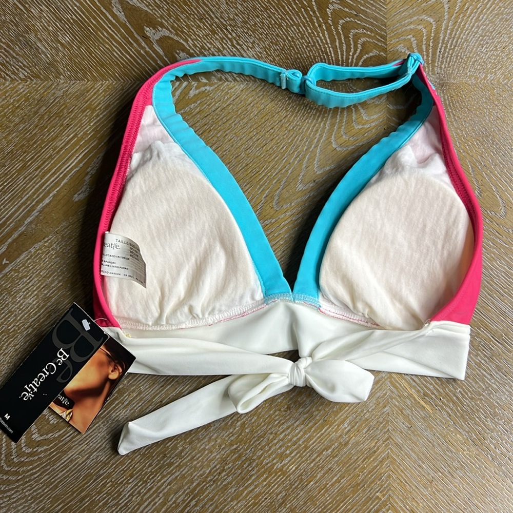 BE CREATIVE SWIM Pink Triangle Swim Bikini Top M - Picture 5 of 7